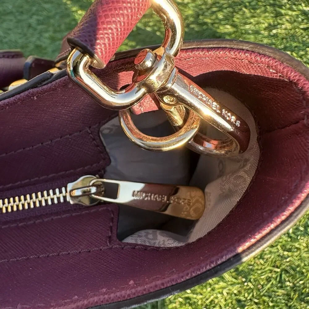 Michael Kors Hamilton‎ Purse Traveler Studded Burgundy Maroon Crossbody Bag